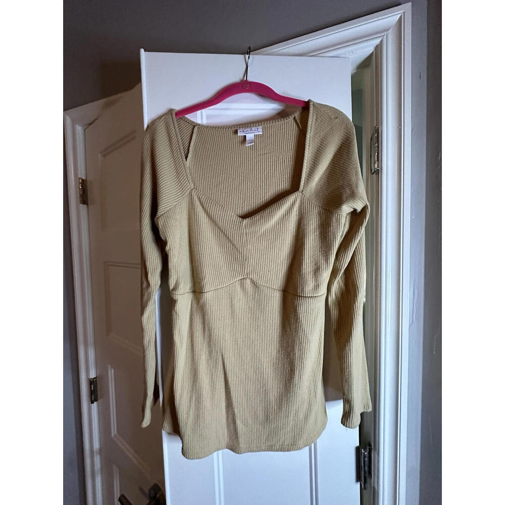 Isabel Maternity Long Sleeve Ribbed Brown Gold Top Size Large